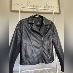 Black Faux Leather Biker Moto Jacket